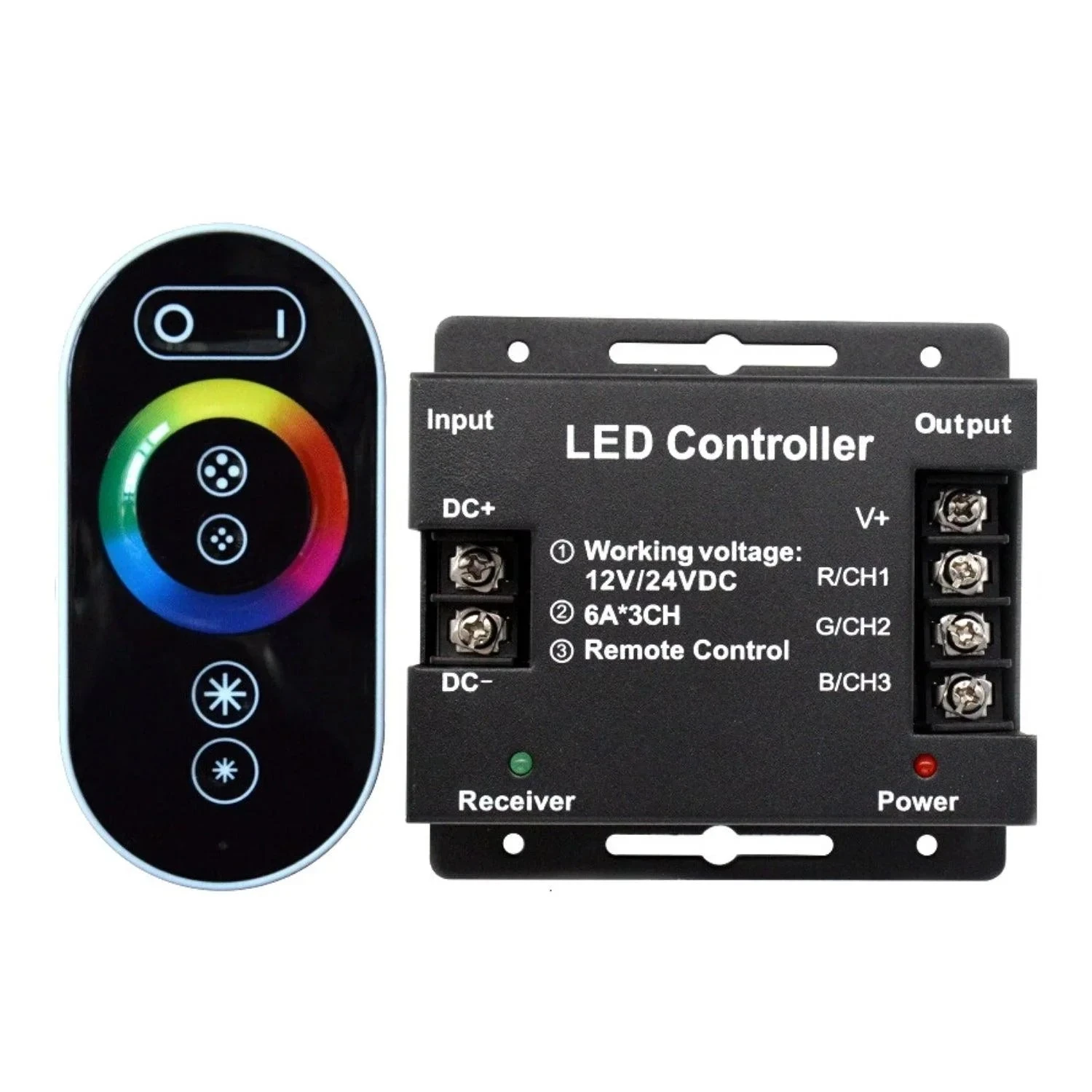 12V/24V RGB LED Strip Controller With Touch Remote 18A 3 Channel RGB LED Controller With RF Remote Control 3 12V/24V RGB LED Strip Controller With Touch Remote 18A 3 Channel RGB LED Controller With RF Remote Control