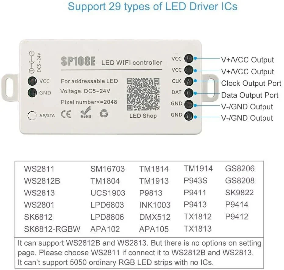 SP108E WiFi Controller DC 5V-24V For SK6812 SK6812-RGBW WS2812 WS2813 WS2811 AL2815 Digital Pixel Strip Light &Neon Flex 6 SP108E WiFi Controller DC 5V-24V For SK6812 SK6812-RGBW WS2812 WS2813 WS2811 AL2815 Digital Pixel Strip Light &Neon Flex - Image 4