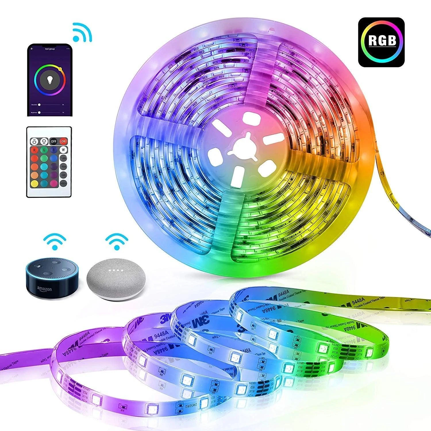 RGB LED Strip 5050 12V WiFi Control RGB LED Strip IP67 Waterproof 300LEDs 5m Full Kit Compatible With Alexa And Google Home 3 RGB LED Strip 5050 12V WiFi Control RGB LED Strip IP67 Waterproof 300LEDs 5m Full Kit Compatible With Alexa And Google Home