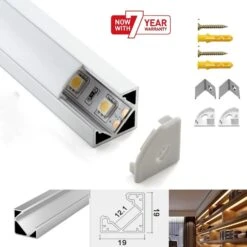 LED Strip Aluminium Corner Profile Milky Cover Cabinet LED Corner Profile 19x19mm