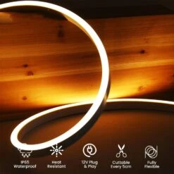 Mini Warm White Neon Flex 3000K 12V 6x12mm 120LEDs/m IP65 Waterproof 2.5cm Cut Kit -Atom Led ATOMLEDNeonFlexWarmWhite12V6x12mm 3