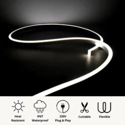 Cool White LED Neon Flex Wireless 8x16mm 120LEDs/m 220V 240V IP65 Waterproof With UK Plug -Atom Led Copy of Heat Resistent