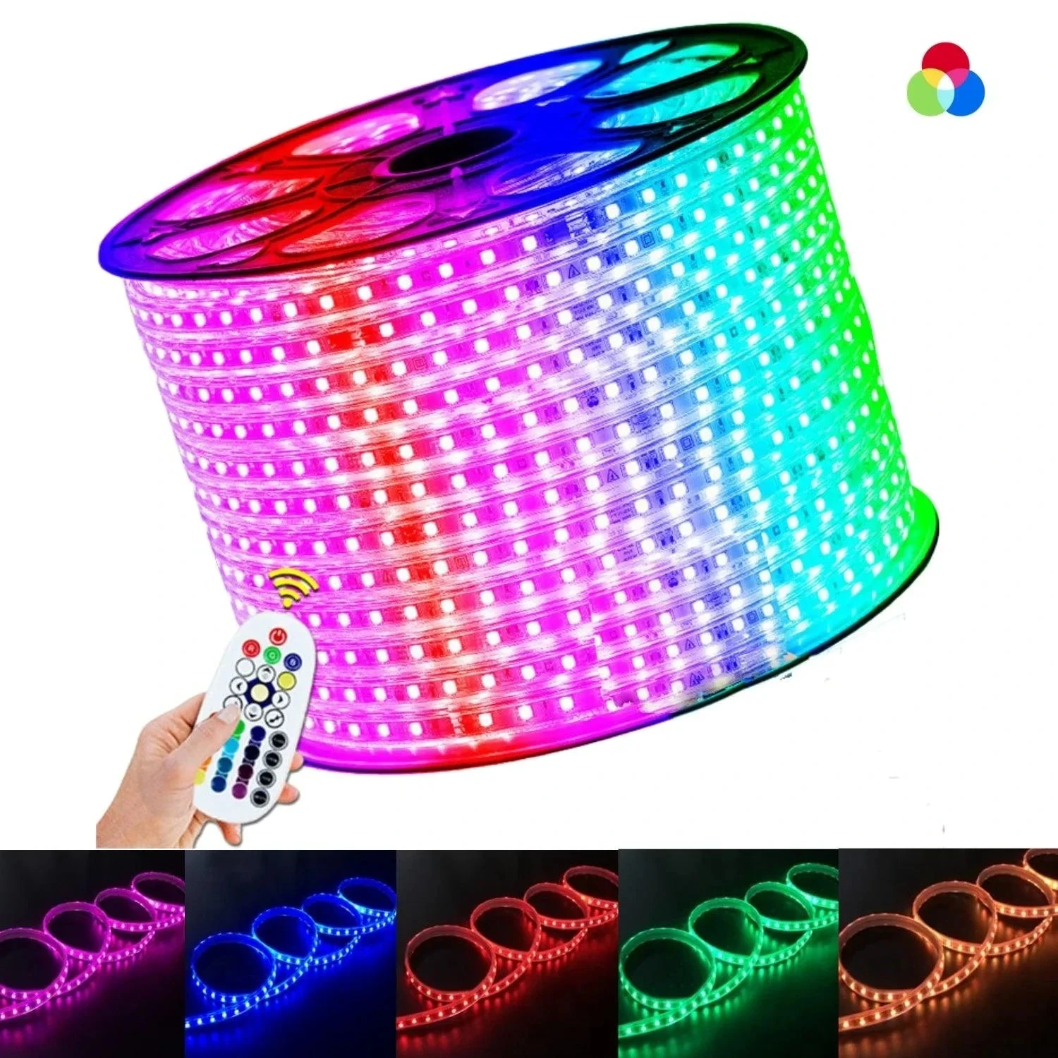 RGB LED Strip 220V 240V IP65 60LED/m Dimmable With Remote Kit 5 RGB LED Strip 220V 240V IP65 60LED/m Dimmable With Remote Kit - Image 3