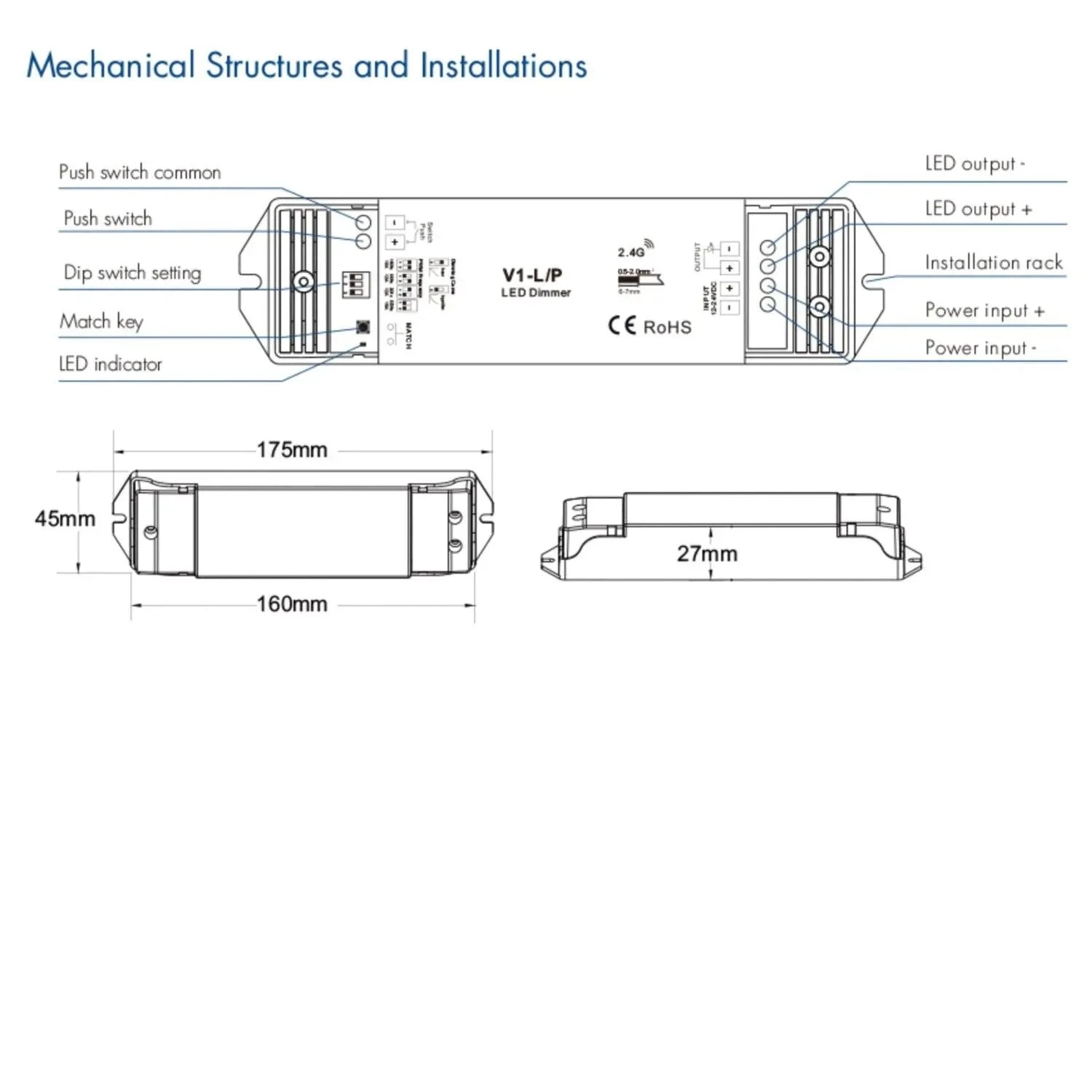 Skydance Single Colour 1CH*15A 12-48VDC CV Controller, Push-Dim V1-L/P With R6-1 Remote 7 Skydance Single Colour 1CH*15A 12-48VDC CV Controller, Push-Dim V1-L/P With R6-1 Remote - Image 5
